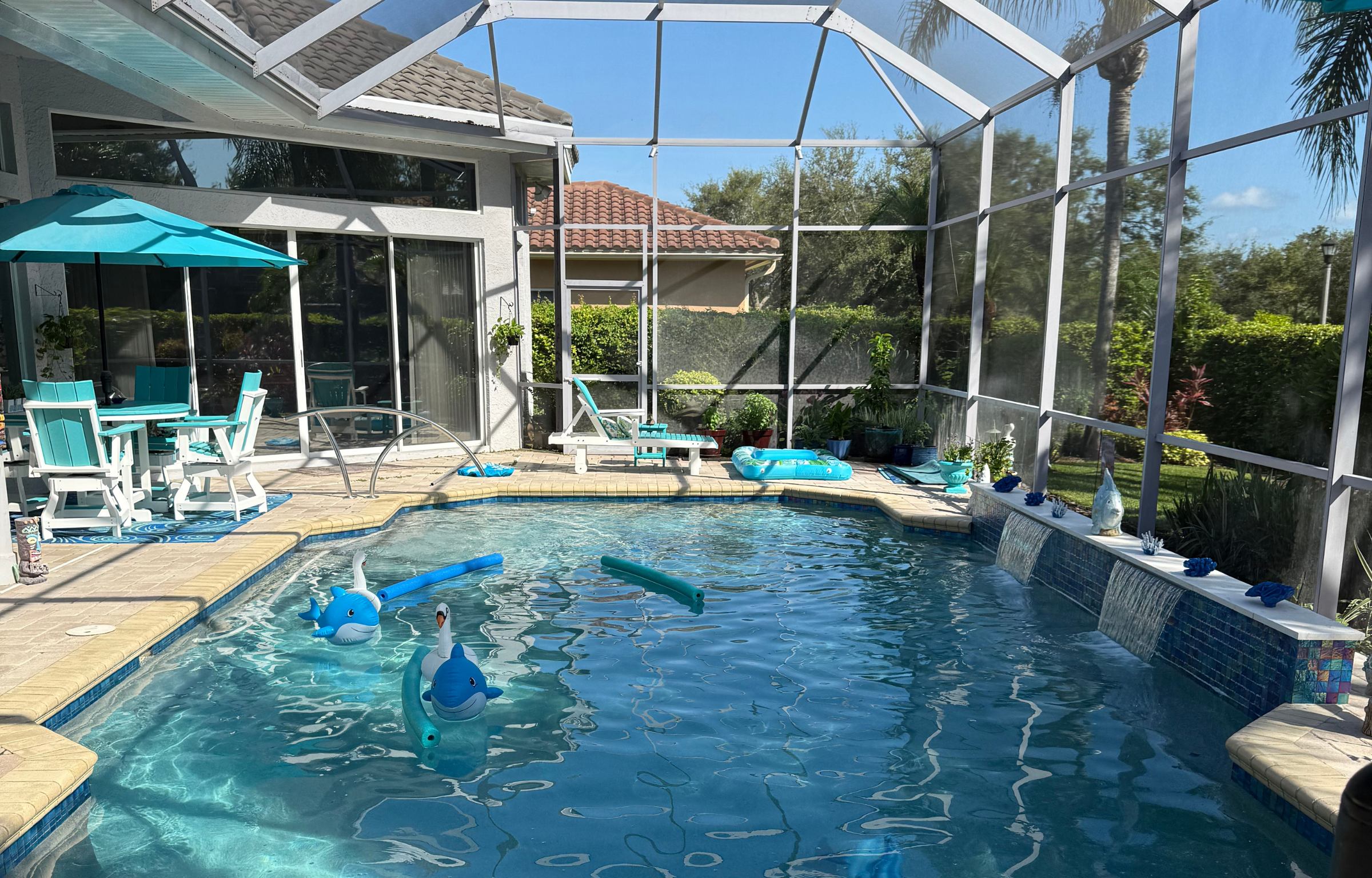 Custom freeform pool with raised spa after maintenance